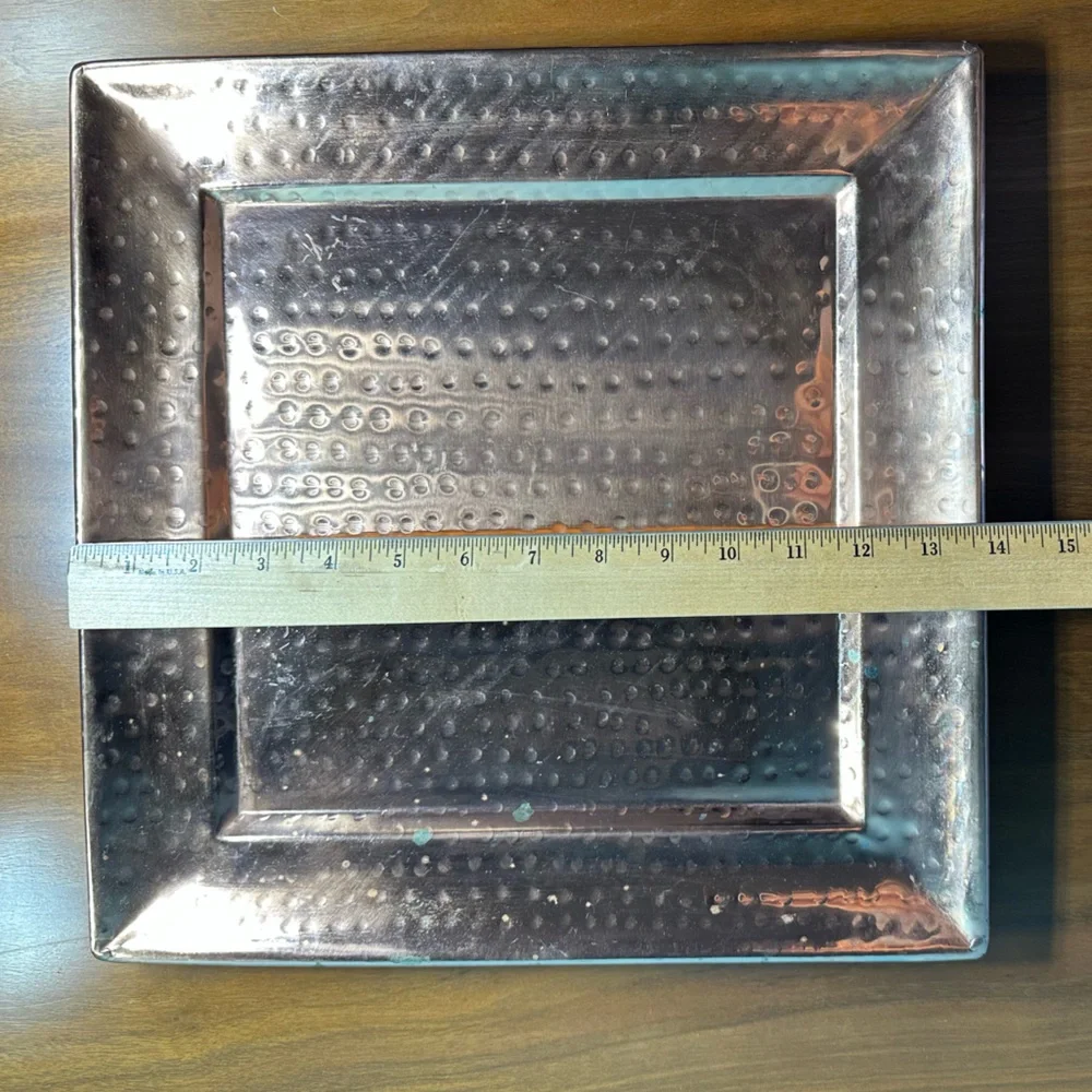Hammered Copper Artisan Hand-Crafted Hosting or Display 13.75” Square Tray